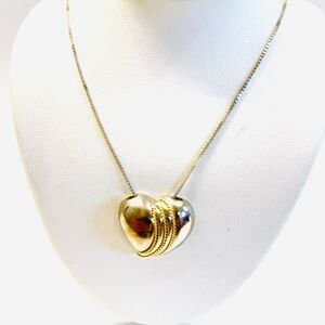Vintage Sterling Silver Puffy Heart Pendant Necklace